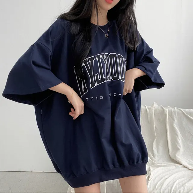 Women's Cotton Summer Loose Short Sleeves T shirt Dark Blue - Shop at LoveMi