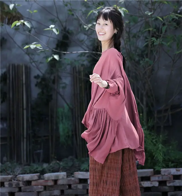 Summer Irregular Hem Smooth Pullover T shirt Tops Peach 68Cm - Shop at LoveMi