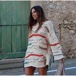 Personality Street Round Neck Tassel Color Matching Knitted Long Sleeve - Women'S Color Matching Sweater