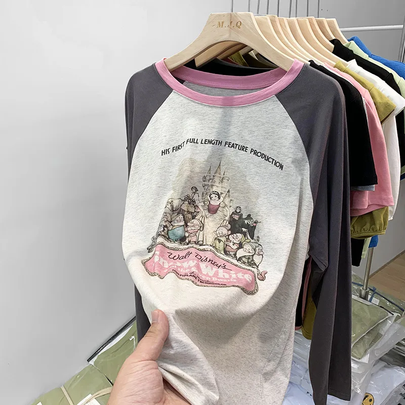 Women's American style Vintage Floral Print Long Sleeves T shirt Floral - Shop at LoveMi