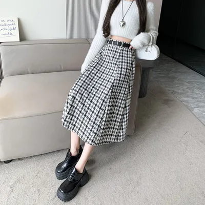 High Waist Plaid Elegant Skirt For Women Black - Shop at LoveMi