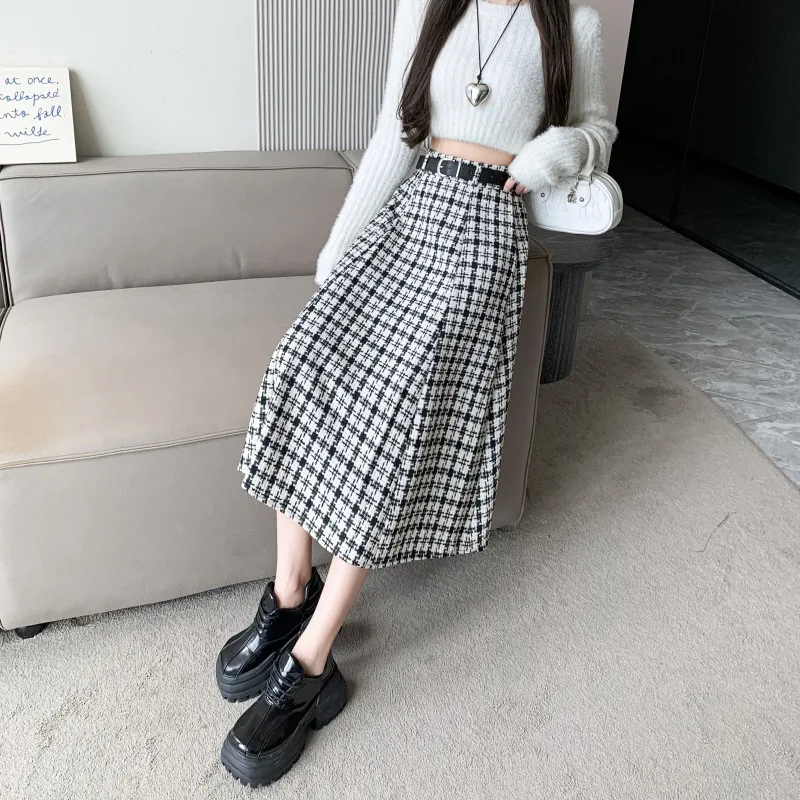 High Waist Plaid Elegant Skirt For Women Black - Shop at LoveMi