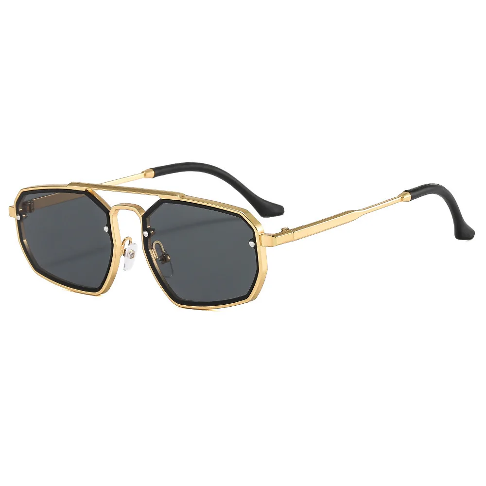 Women's Sunglasses High-grade Irregular Sunglasses To Make Big Face Thin-looked UV-proof Ins Style - Gold Frame Gray Piece