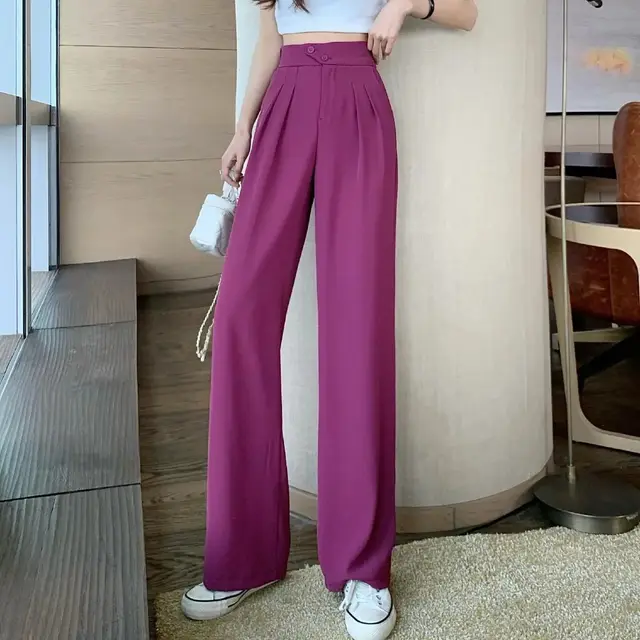 High Waist Covering Belly Thin Loose Drooping Casual Mopping Wide leg Trousers Pitaya Color - Shop at LoveMi
