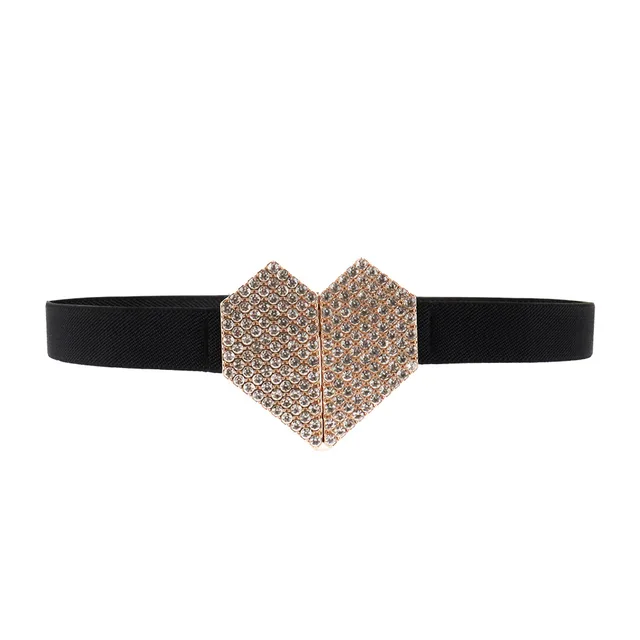 Heart Shape Rhinestone Women's Belt Elastic And High Elastic Black - Shop at LoveMi