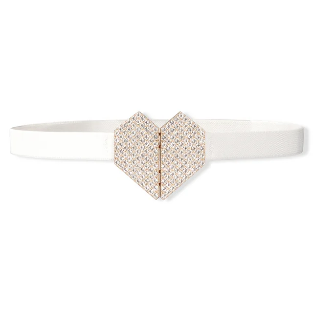 Heart Shape Rhinestone Women's Belt Elastic And High Elastic White - Shop at LoveMi