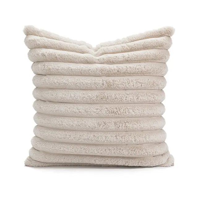 Sofa Bedroom Bay Window Nordic Brown Brown Pillow Cover Rabbit Fur Strip Apricot Gray - Shop at LoveMi