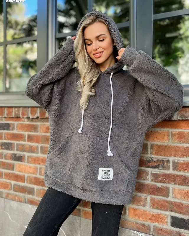 European And American Flannel Loose Long sleeved Pullover Gray - Shop at LoveMi