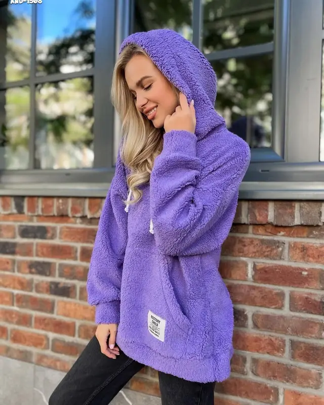 European And American Flannel Loose Long sleeved Pullover Purple - Shop at LoveMi