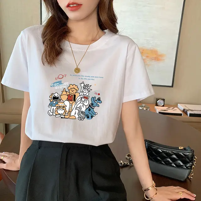 Women's Cotton Short sleeved T shirt Cartoon Graffiti - Shop at LoveMi
