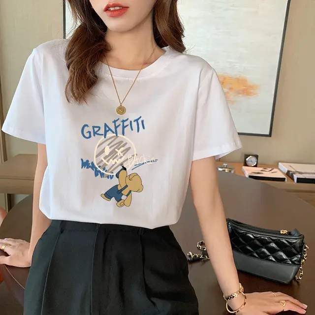 Women's Cotton Short sleeved T shirt Graffiti Smiley Face - Shop at LoveMi