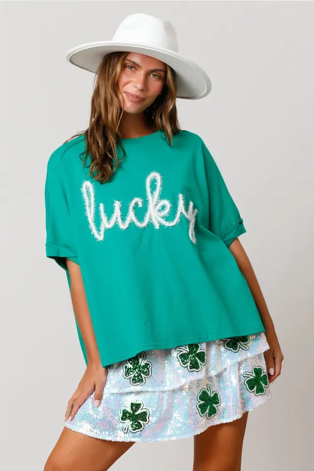 St Patrick Sequined Top Loose T shirt For Women Green Lucky - Shop at LoveMi