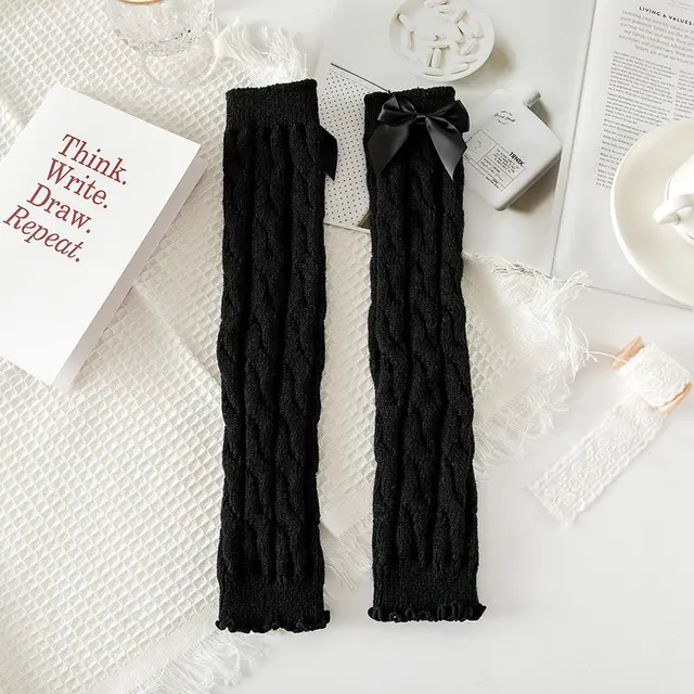 Harajuku Style Jk Preppy Style Calf Long Tube Bunching Socks Black Twist - Shop at LoveMi