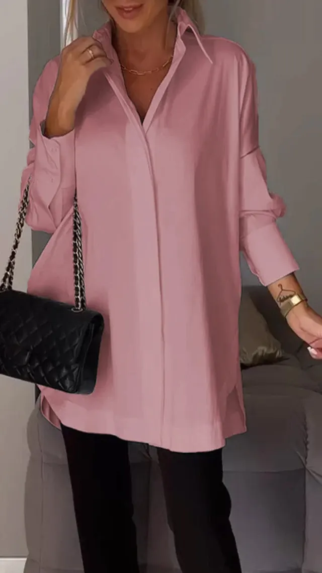 European And American Pullover Long Sleeve Shirt Pink - Shop at LoveMi