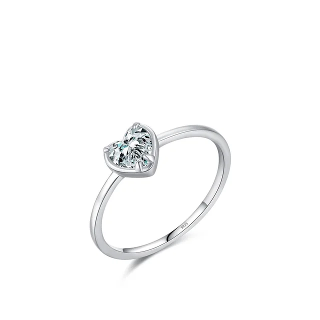 S925 Sterling Silver Sweet Heart Marriage Engagement Ring Heart Shape - Shop at LoveMi