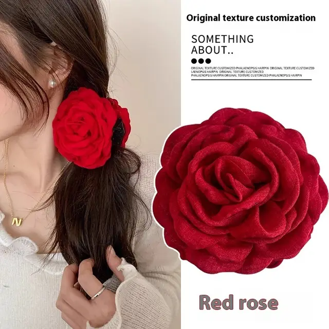 Flower Female Simple Graceful Barrettes Red - Shop at LoveMi