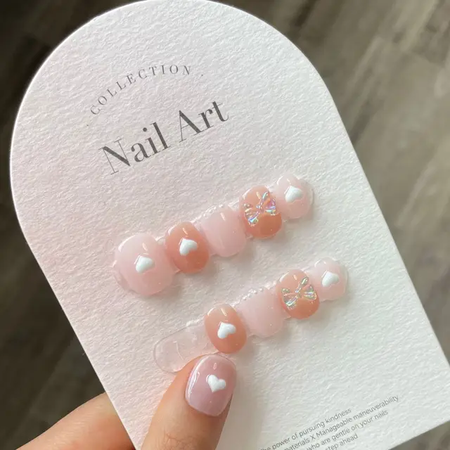 Handmade Wear Nail Nail Stickers Short Nail Cute Wild Nail Soft Fu Bow Large L - Shop at LoveMi