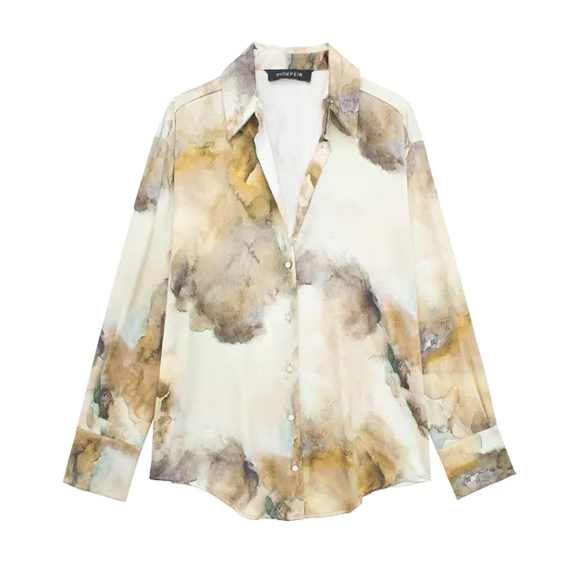 Tie dyed Silk Satin Texture Shirt Silk Satin Texture Skirt Floral Shirt - Shop at LoveMi