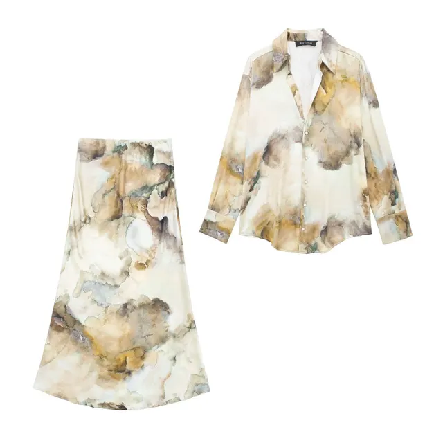 Tie dyed Silk Satin Texture Shirt Silk Satin Texture Skirt Set - Shop at LoveMi