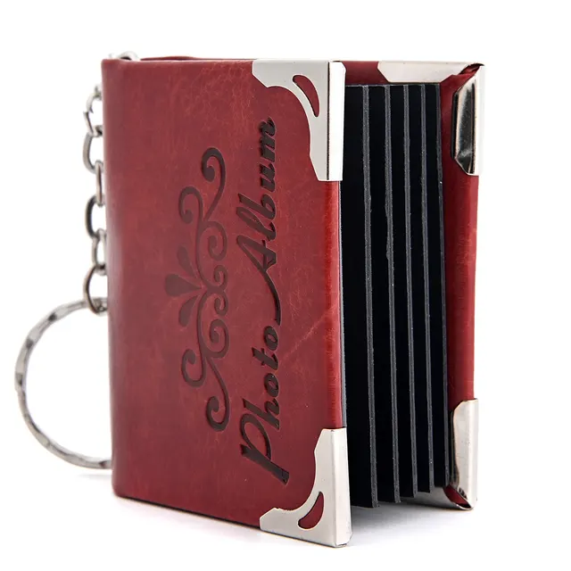 Mini Leather Photo Keychain Pendant Dark Red With Words - Shop at LoveMi