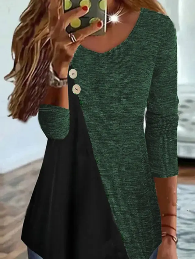 Women's Knitted Button Solid Color Long sleeved Top Green - Shop at LoveMi