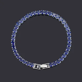 Women's Fashion Diamond Tennis Bracelet - Blue Diamond Silver Buckle
