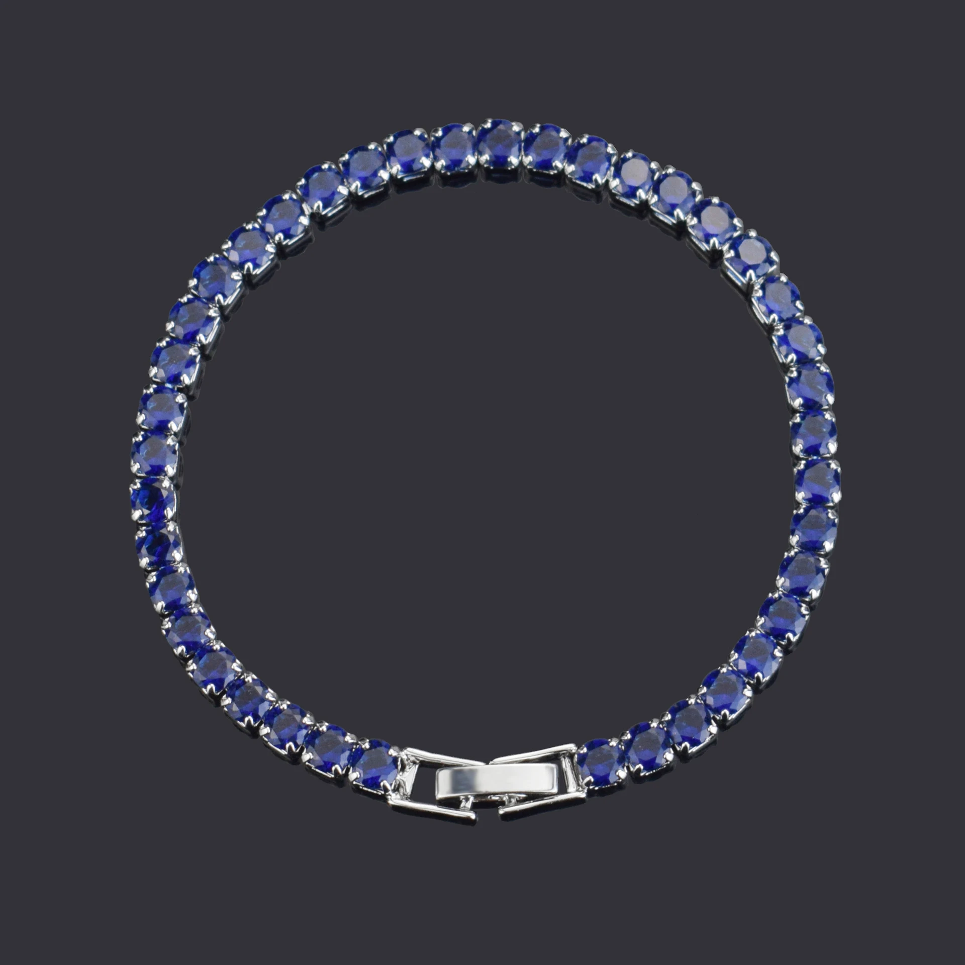Women's Fashion Diamond Tennis Bracelet - Blue Diamond Silver Buckle