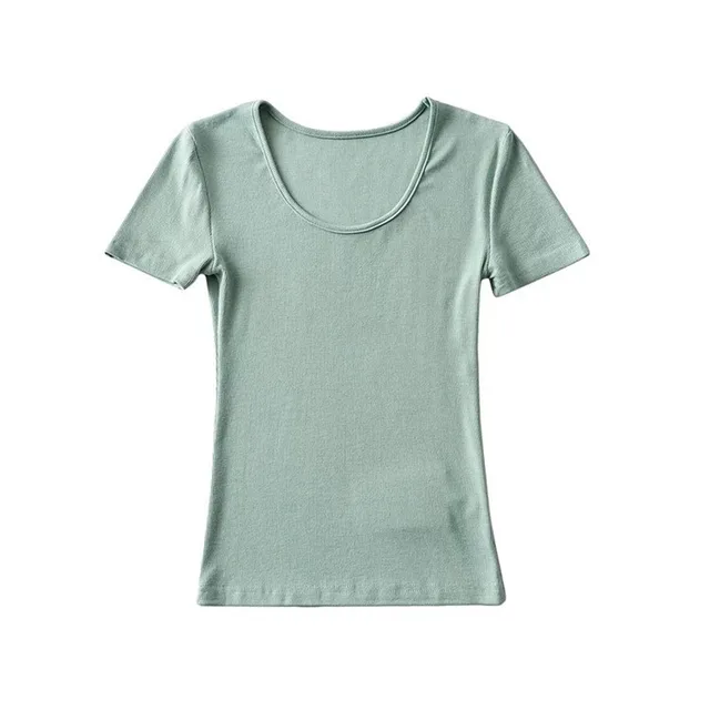 Women's Solid Color Round Neck Pullover Short Sleeve T shirt 194 Green - Shop at LoveMi