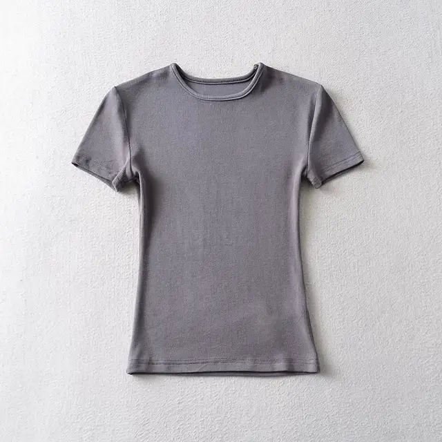 Women's Solid Color Round Neck Pullover Short Sleeve T shirt Dark Gray - Shop at LoveMi