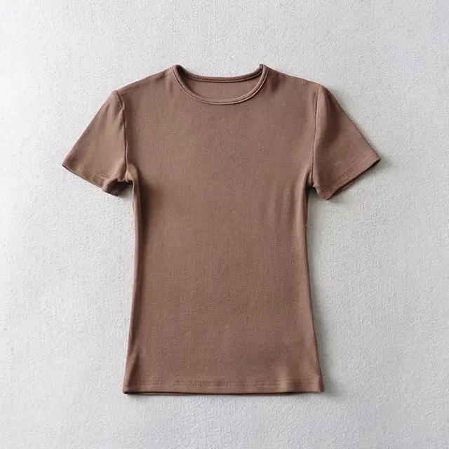 Women's Solid Color Round Neck Pullover Short Sleeve T shirt Deep Khaki - Shop at LoveMi