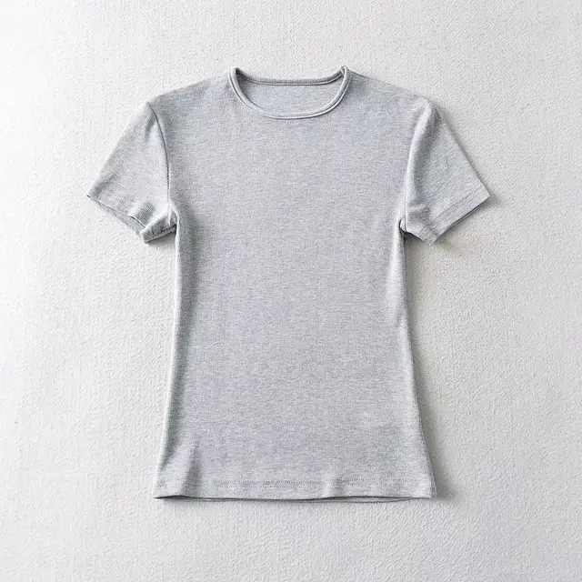 Women's Solid Color Round Neck Pullover Short Sleeve T shirt Light Gray - Shop at LoveMi