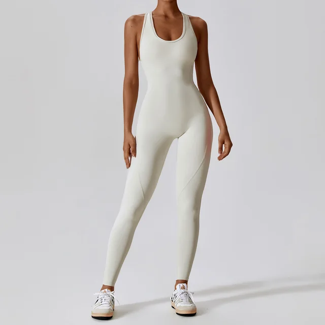 High Elastic One piece Yoga Jumpsuit Women Cream Apricot - Shop at LoveMi