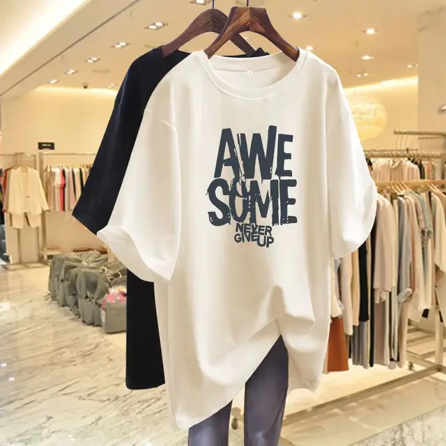 Simple American Letter Crew Neck Cotton T shirt Apricot - Shop at LoveMi