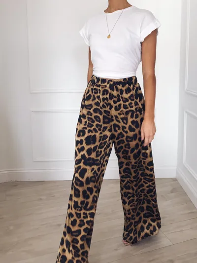 European And American Loose Leopard Print Wide Leg Pants Leopard - Shop at LoveMi
