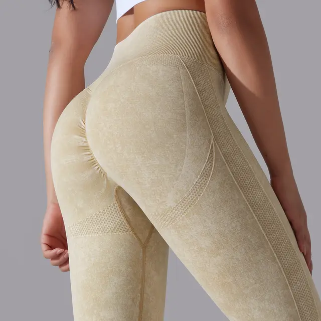 Knitted Seamless Yoga Pants Running Sports Fitness High Waist Butt Lifting Leggings Womens Clothing Khaki - Shop at LoveMi