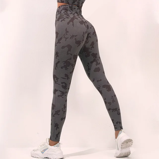 Fashion Camouflage Print Yoga Pants High Waist Seamless Leggings Stretch Butt Lift Running Sports Fitness Pant For Womens Clothing Black Grey - Shop at LoveMi