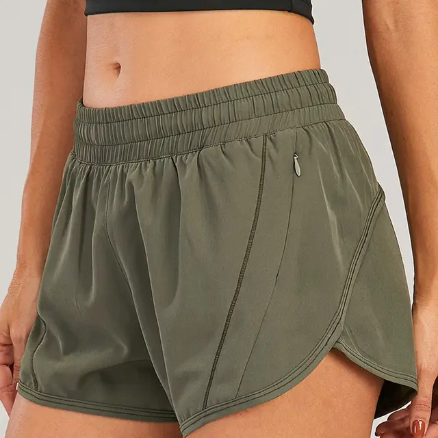 Summer Sports Shorts With Zipper Pockets Breathable Loose Anti exposure Outdoor Running Fitness Pants For Womens Clothing Army Green - Shop at LoveMi