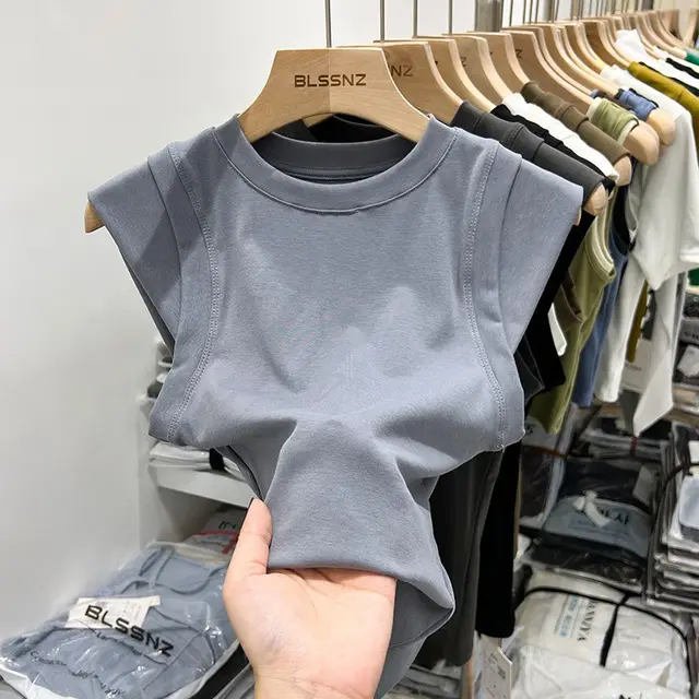 Niche Sleeveless Stitching Vest Top Gray Blue - Shop at LoveMi