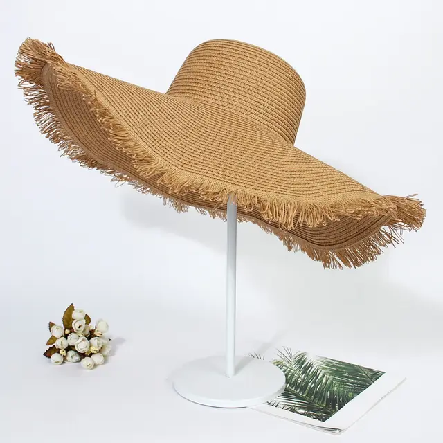 Big Brim Beach Sun Hat Women's Woven Brim Straw Hat Khaki - Shop at LoveMi