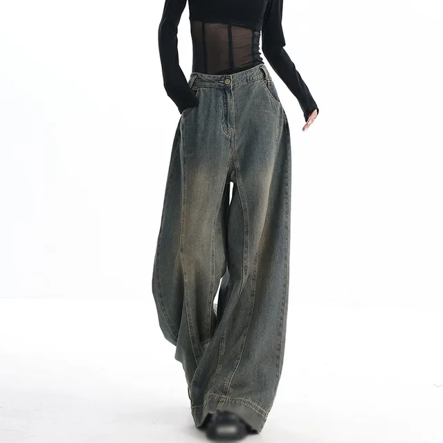 Women's Vintage Washed Wide leg Jeans Blue - Shop at LoveMi