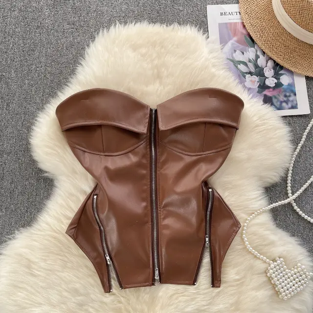 Retro Biker's Style Tube Top Brown - Shop at LoveMi