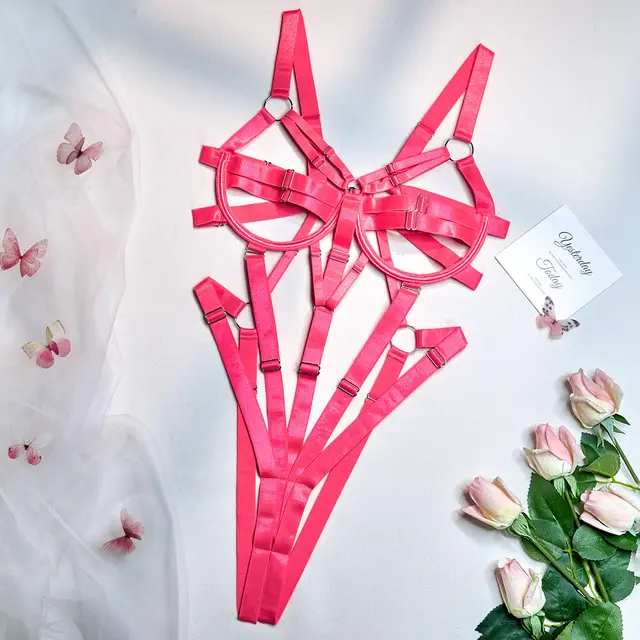 Gathering Minimalist Elastic Jumpsuit Lingerie And Sexy Suspender Fluorescent Powder - Shop at LoveMi