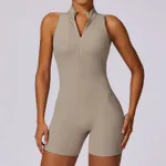 Fitness Yoga Jumpsuit With Zipper Summer Backless Shorts Jumpsuit Bodysuit For Women Clothing - Linen