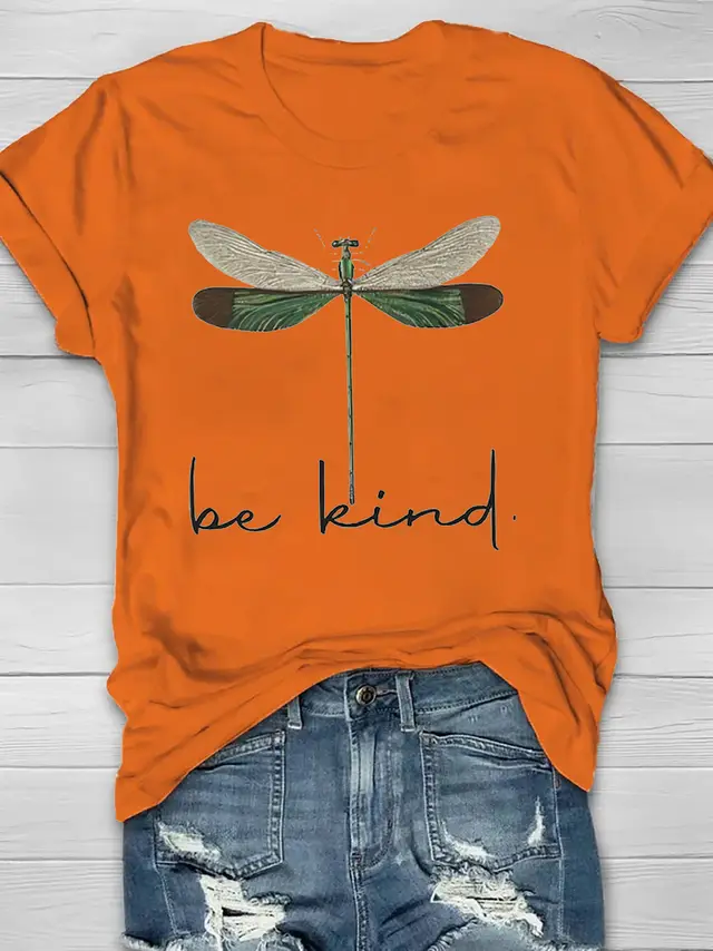 Round Neck White Loose Pullover Chic Dragonfly Short Sleeve Dx 016 - Shop at LoveMi