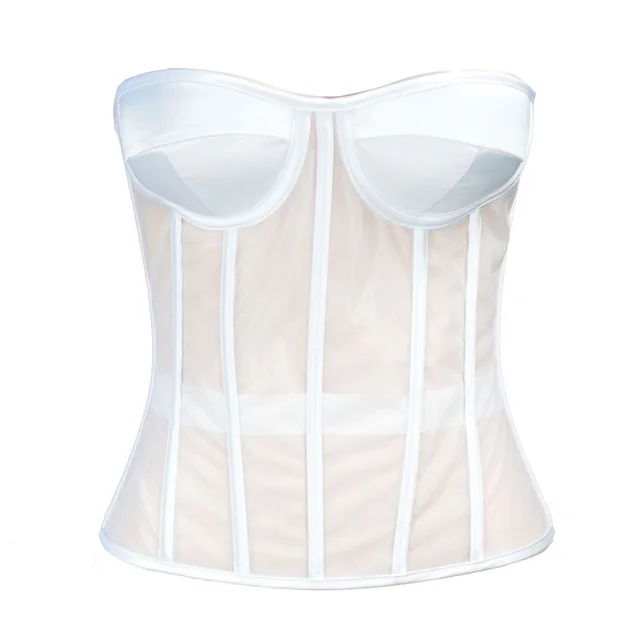 Mesh Wedding Dress Bottoming See through Corset White - Shop at LoveMi