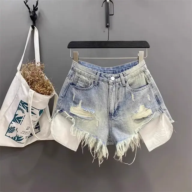 Exposed Pocket Frayed Denim Shorts Light Blue - Shop at LoveMi