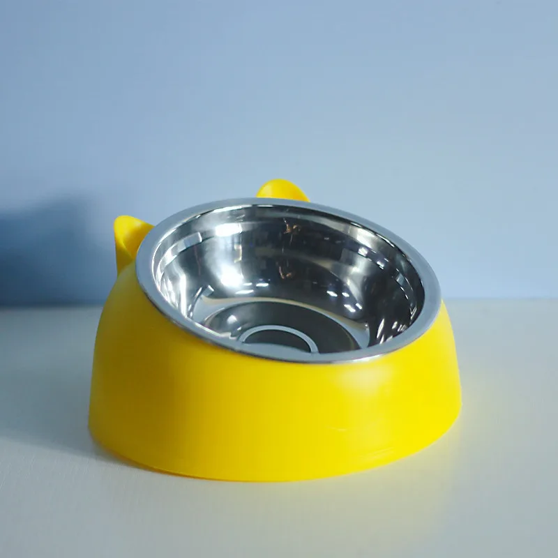 Stainless Steel Dog Bowl Double Bowl Cervical Protection Oblique Mouth Hot Pet Food Basin Supplies Yellow - Shop at LoveMi