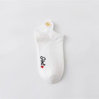 Women's Heel Crown Embroidered Combed Cotton Low Top Low Cut Socks Boat Socks - White