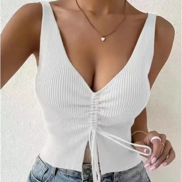 Summer Fashion Drawstring American Hot Girl All matching Drawstring Vest Top White - Shop at LoveMi