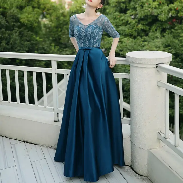 Banquet Party Elegant Evening Dress Women Peacock Blue - Shop at LoveMi